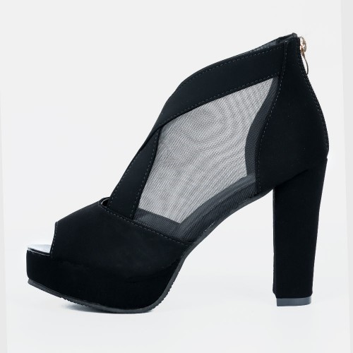 Fish Mouth High Heeled Mesh Black Sandal Shoes S-243BK |image