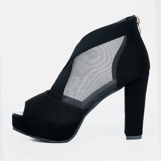 Fish Mouth High Heeled Mesh Black Sandal Shoes S-243BK |image