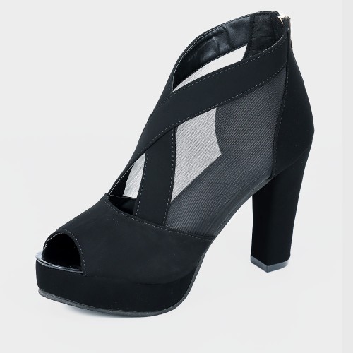 Fish Mouth High Heeled Mesh Black Sandal Shoes S-243BK |image