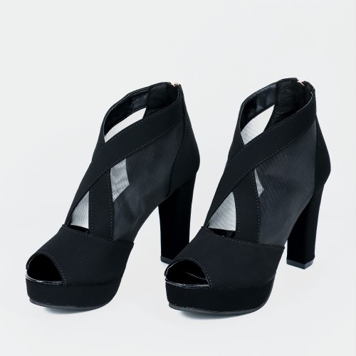 Fish Mouth High Heeled Mesh Black Sandal Shoes S-243BK |image