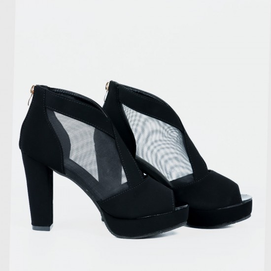 Fish Mouth High Heeled Mesh Black Sandal Shoes S-243BK |image