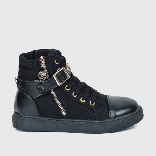 Canvas Comfortable Women Casual Zipper Sneaker S-259BK |image