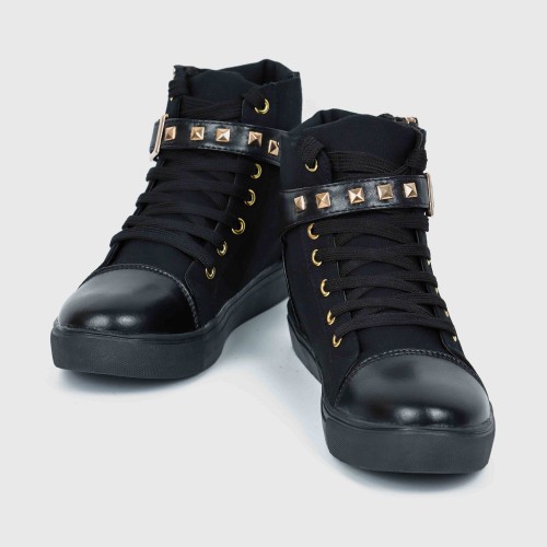 Canvas Comfortable Women Casual Zipper Sneaker S-259BK |image