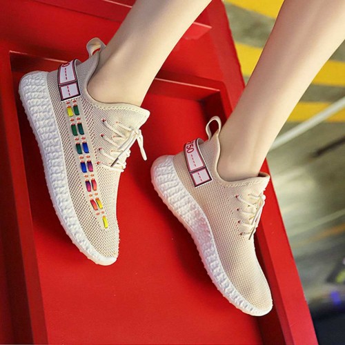 Cream Contrast Double Stripes Running Sneakers S-231CR |image