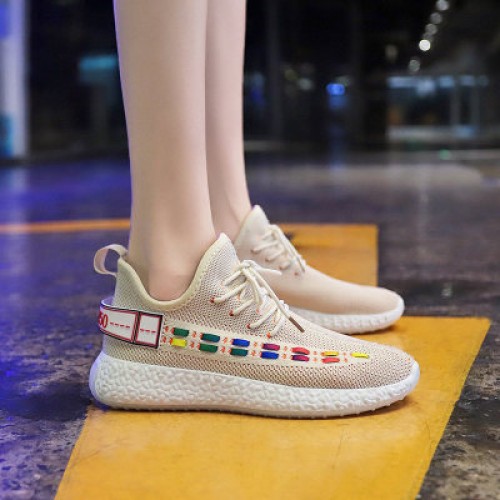 Cream Contrast Double Stripes Running Sneakers S-231CR |image