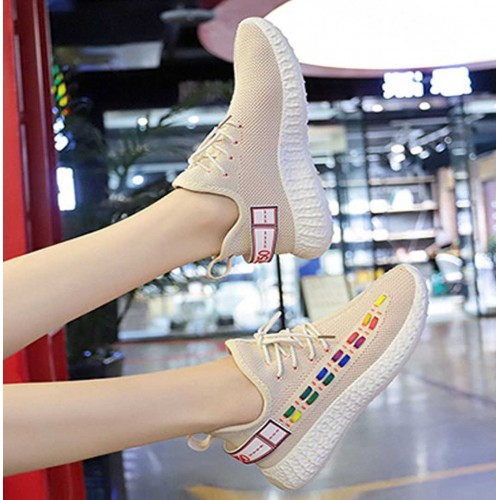 Cream Contrast Double Stripes Running Sneakers S-231CR |image