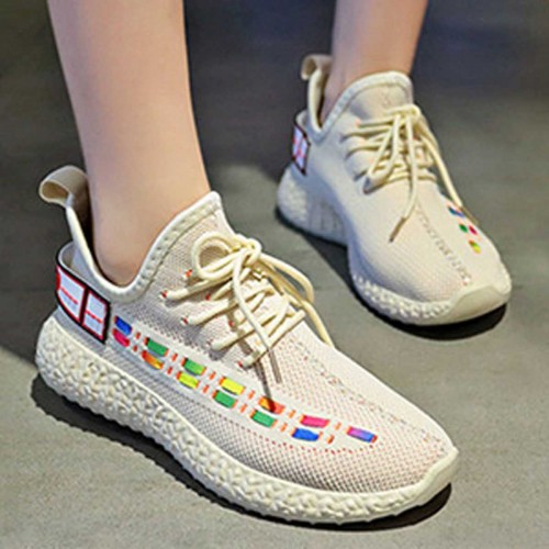 Cream Contrast Double Stripes Running Sneakers S-231CR |image