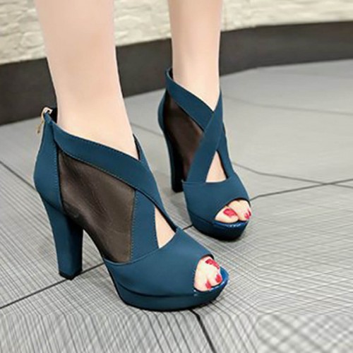 Fish Mouth High Heeled Mesh Blue Sandal Shoes S-243BL |image