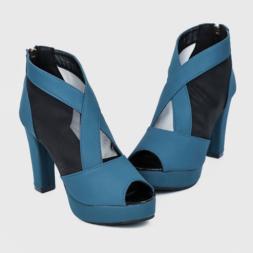 Fish Mouth High Heeled Mesh Blue Sandal Shoes S-243BL |image