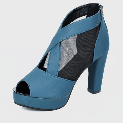 Fish Mouth High Heeled Mesh Blue Sandal Shoes S-243BL |image
