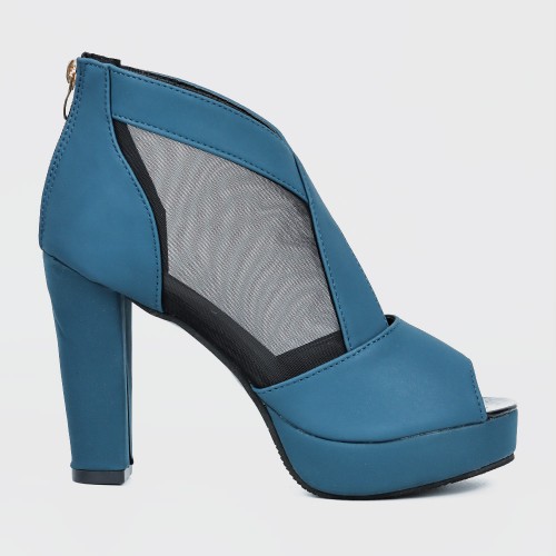 Fish Mouth High Heeled Mesh Blue Sandal Shoes S-243BL |image