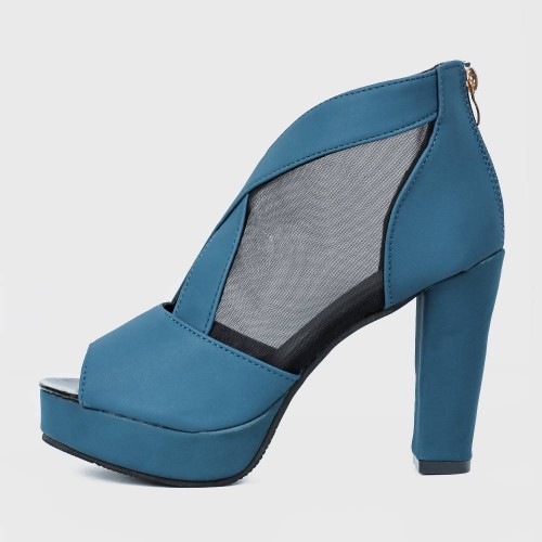 Fish Mouth High Heeled Mesh Blue Sandal Shoes S-243BL |image