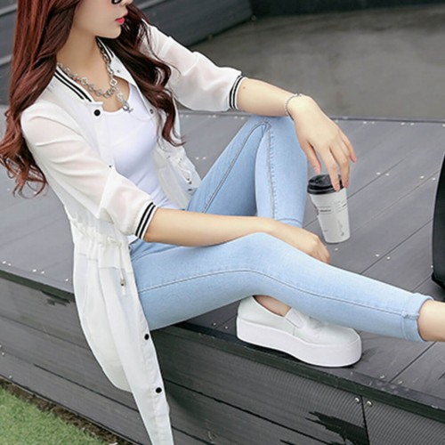 Mid Length Button Up Cotton Casual Cardigan - White |image