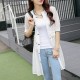 Mid Length Button Up Cotton Casual Cardigan - White |image