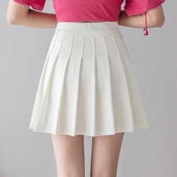 High Waist Elastic Pleated Short Skirt - White 