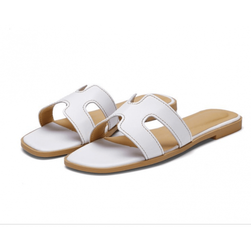 Latest Fashion Casual Flip flop Flat Leather Slippers-White |image