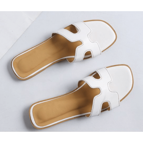 Latest Fashion Casual Flip flop Flat Leather Slippers-White |image