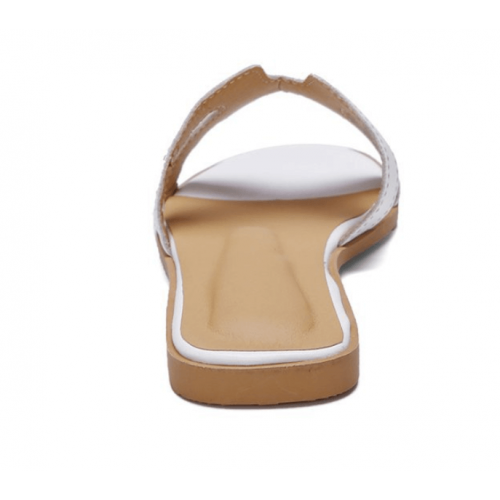 Latest Fashion Casual Flip flop Flat Leather Slippers-White |image