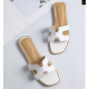 Latest Fashion Casual Flip flop Flat Leather Slippers-White 