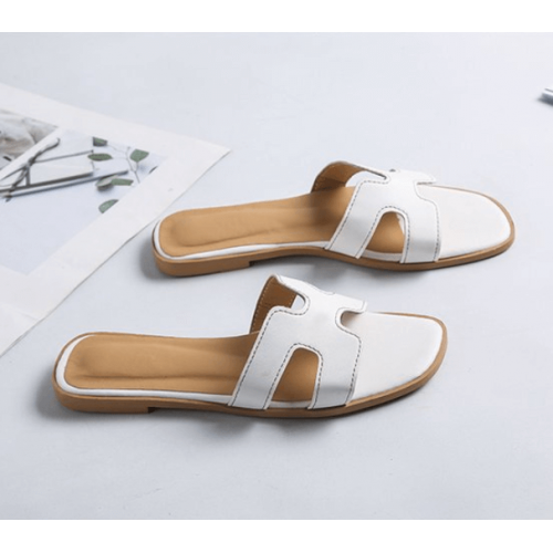 Latest Fashion Casual Flip flop Flat Leather Slippers-White |image