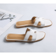 Latest Fashion Casual Flip flop Flat Leather Slippers-White |image