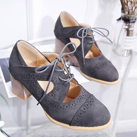 Summer Carved Leather Lace Up Oxfords Shoes For Women S-219GR |image