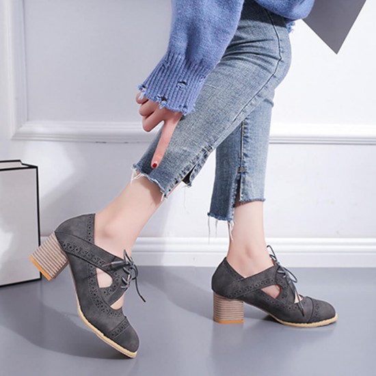 Summer Carved Leather Lace Up Oxfords Shoes For Women S-219GR |image