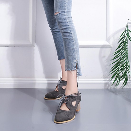 Summer Carved Leather Lace Up Oxfords Shoes For Women S-219GR |image