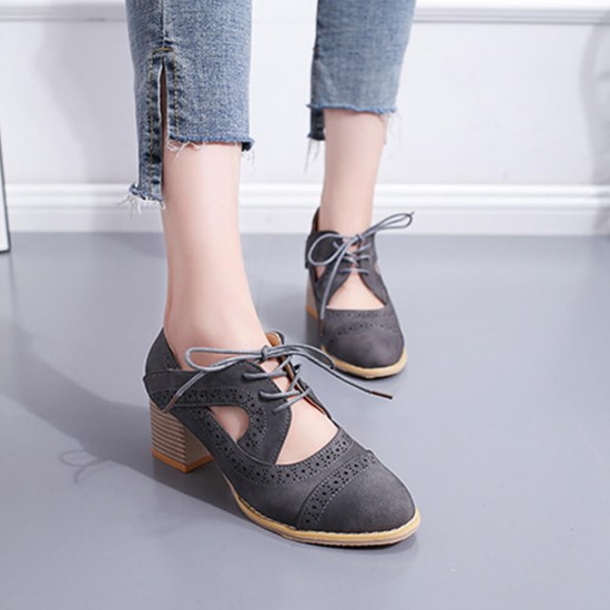 Summer Carved Leather Lace Up Oxfords Shoes For Women S-219GR |image