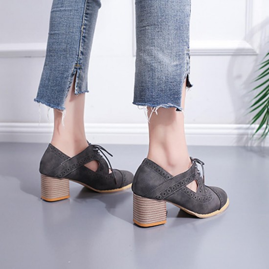 Summer Carved Leather Lace Up Oxfords Shoes For Women S-219GR |image