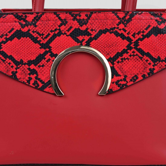 Showing image for Women Casual Fashion Tide Shoulder Bag WB-162RD Snake Pattern Zip Closure Shoulder Handbag - Red |image