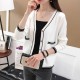 Contrast Ladies Cardigan Knitwear Sweater - White | Image