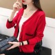 Contrast Ladies Cardigan Knitwear Sweater - Red | Image