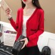 Contrast Ladies Cardigan Knitwear Sweater - Red | Image