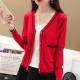 Contrast Ladies Cardigan Knitwear Sweater - Red | Image