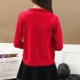 Contrast Ladies Cardigan Knitwear Sweater - Red | Image