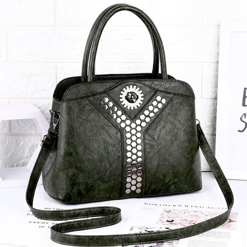 Rivets Patched Elegant Women Shoulder Bag - Green |image