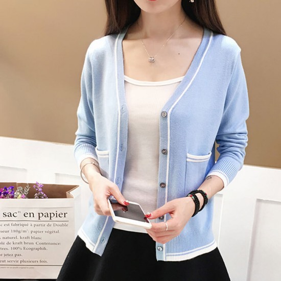 Contrast Ladies Cardigan Knitwear Sweater - Blue Contrast Ladies Cardigan Knitwear Sweater - Blue | Image