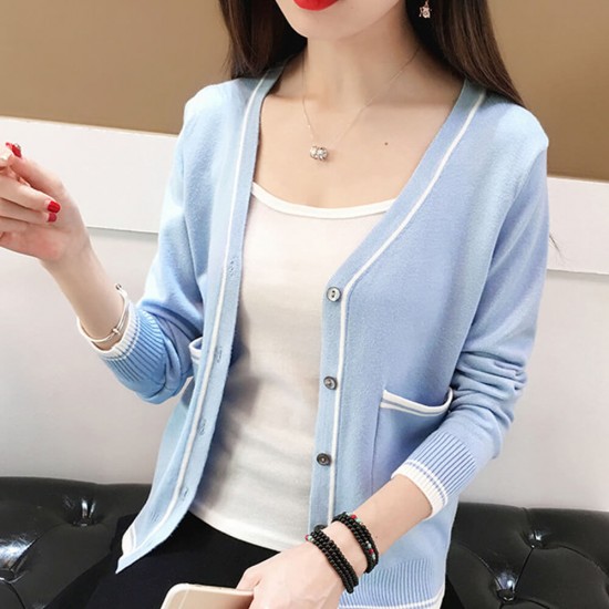 Contrast Ladies Cardigan Knitwear Sweater - Blue Contrast Ladies Cardigan Knitwear Sweater - Blue | Image