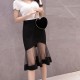 High Waist Women Mesh Knee Length Skirt - Black WC-501BK |image