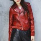 Short Section Slim Elegant Leather Zipper Ladies Jacket - Red | Image