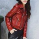Short Section Slim Elegant Leather Zipper Ladies Jacket - Red | Image