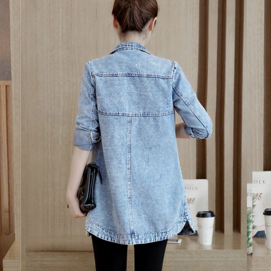 Slim Mid Length Long Sleeved Denim Jacket Top Slim Mid Length Long Sleeved Denim Jacket Top