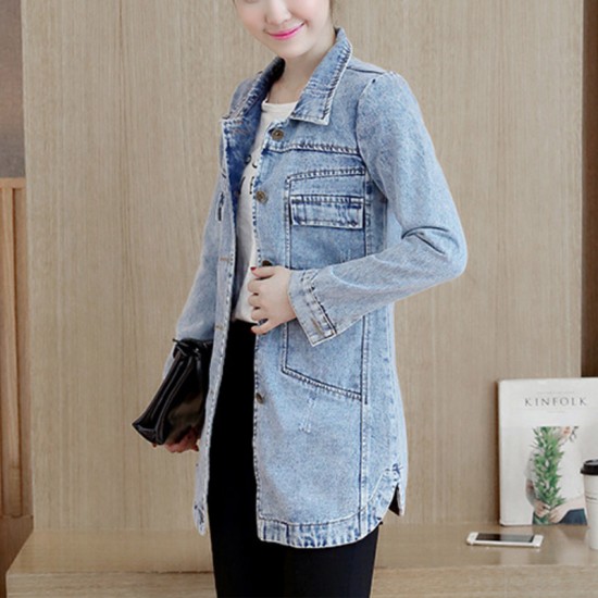 Slim Mid Length Long Sleeved Denim Jacket Top Slim Mid Length Long Sleeved Denim Jacket Top