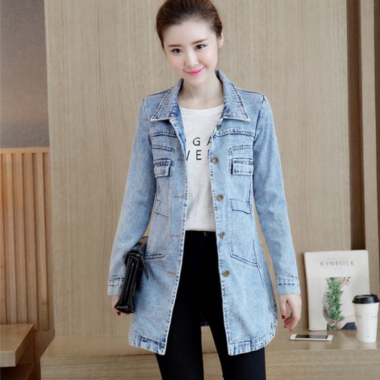 Slim Mid Length Long Sleeved Denim Jacket Top Slim Mid Length Long Sleeved Denim Jacket Top