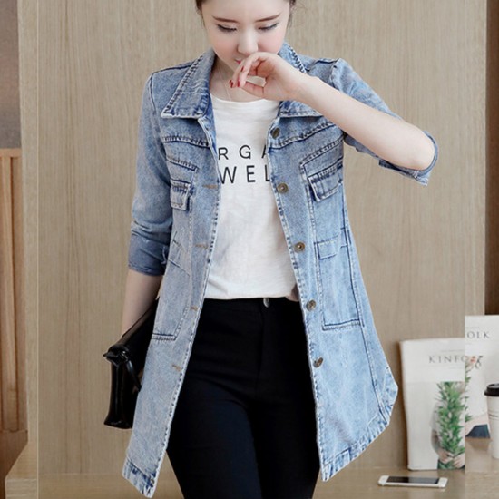 Slim Mid Length Long Sleeved Denim Jacket Top Slim Mid Length Long Sleeved Denim Jacket Top
