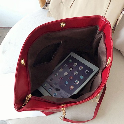Rhombic Chain Straps Patchwork Women Hand Bag - Red |image