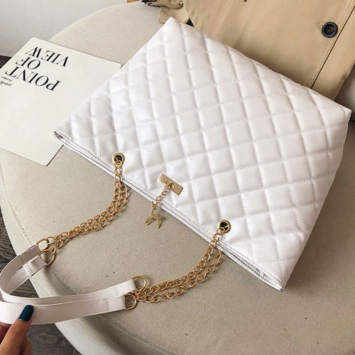 Rhombic Chain Straps Patchwork Women Hand Bag - White |image