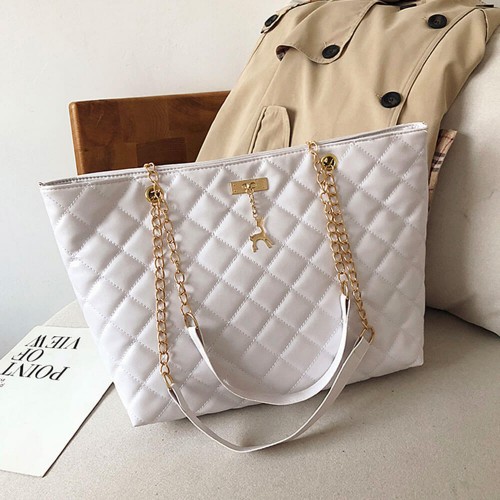 Rhombic Chain Straps Patchwork Women Hand Bag - White |image