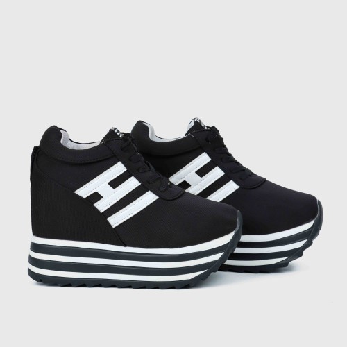 Thick Muffin Platform Laces Up Women Sneakers - Black |image
